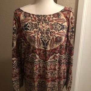 Very pretty earth tones with embellishments Lucky blouse, size L.